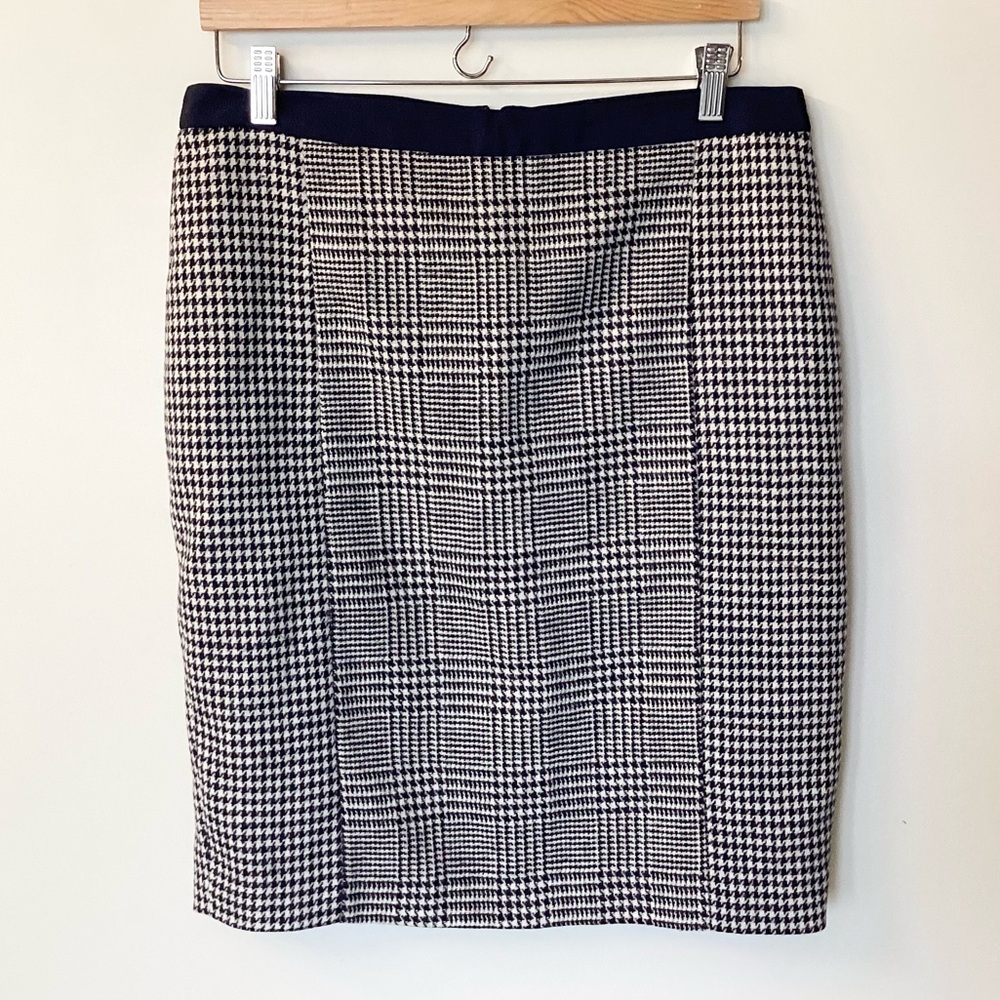 Boden British Tweed 100% Wool Houndstooth Pencil Skirt - Navy/Light Gray - 10